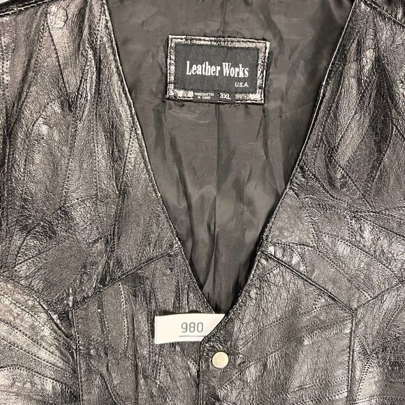 VTG Leather Works Vest Mens 3XL Italian Stone Style Black - Picture 8 of 9